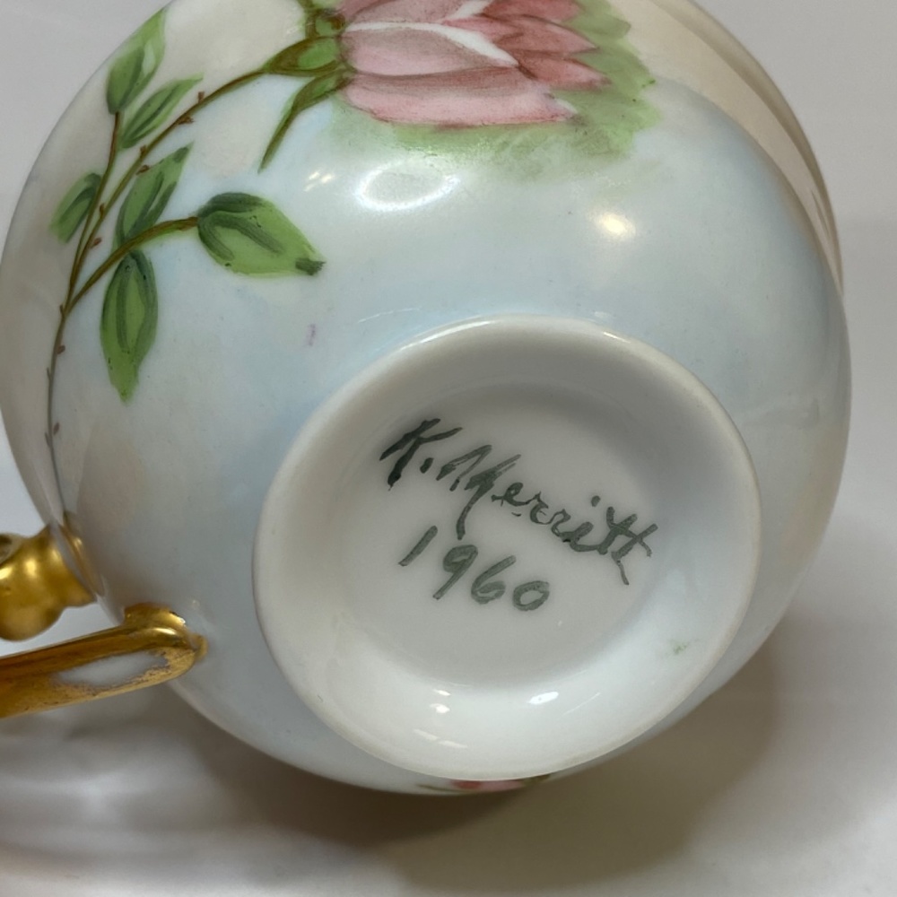 Vintage Hand-painted Teacup & Dish, Signed - Picture 4 of 10